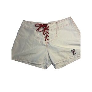 Vtg 90s Basix Lifestyle Woman M  Board Shorts Swim Surf Beach Boat Retro White